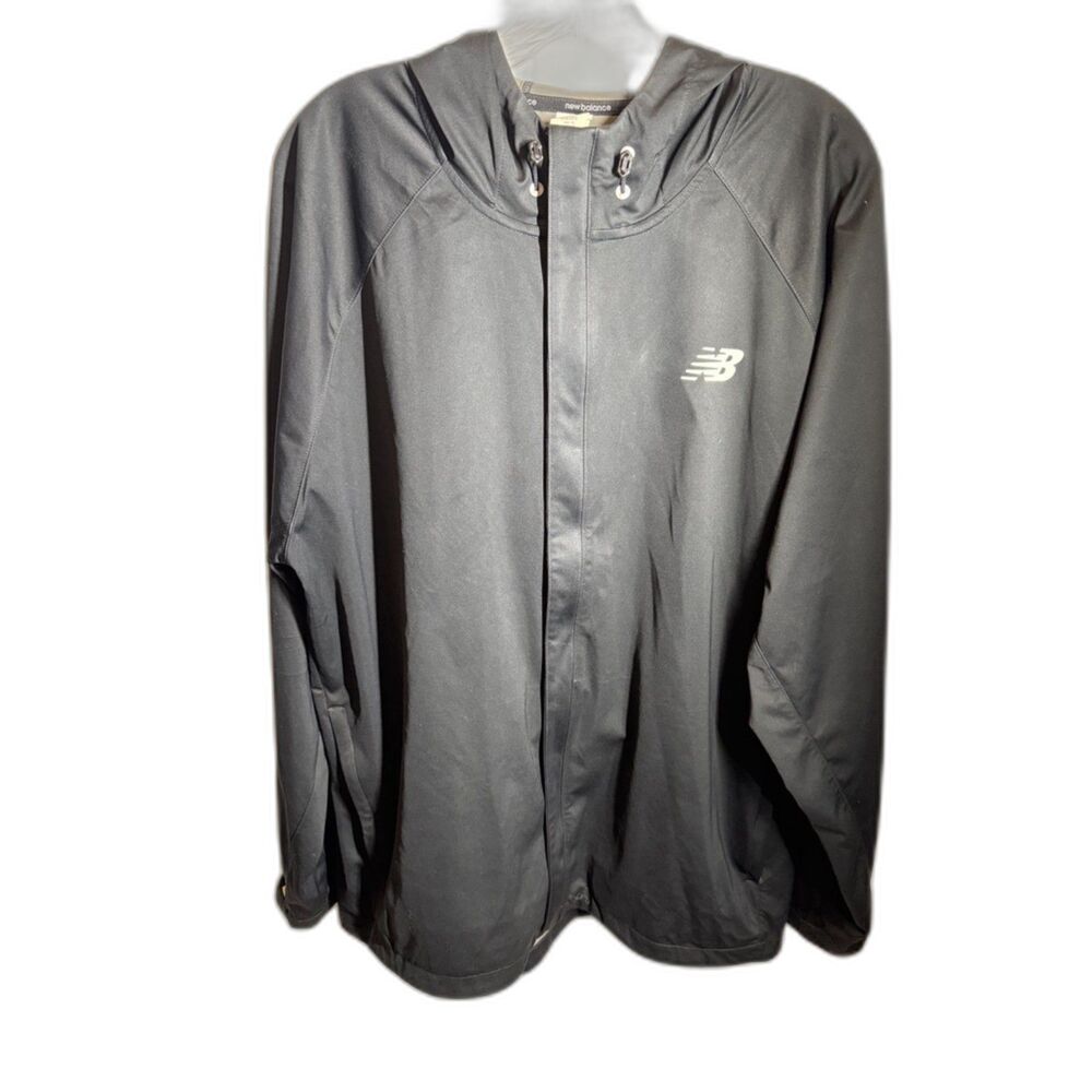 New Balance Men’s XL Black Hooded Rain Jacket Full Zip Lightweight